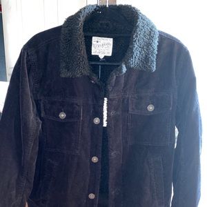 Lucky Brand Black Sherpa Ribbed Trucker Jacket
